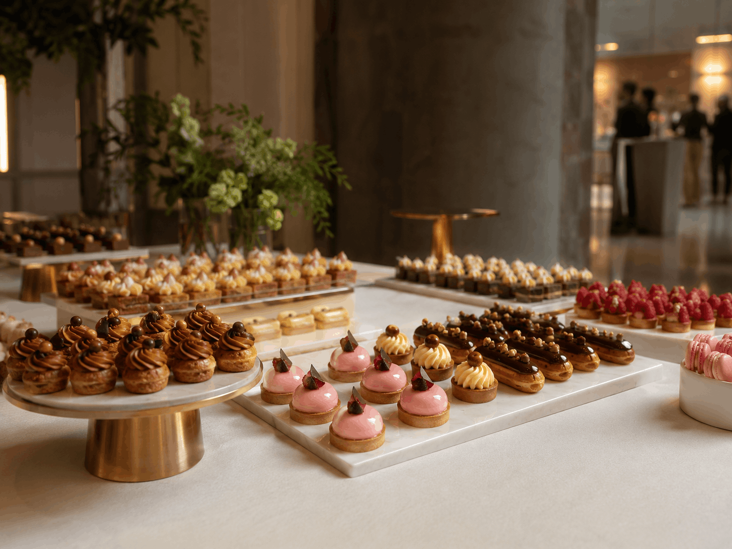 Kleine französische Desserts auf einem Buffet in einem Berliner Eventraum